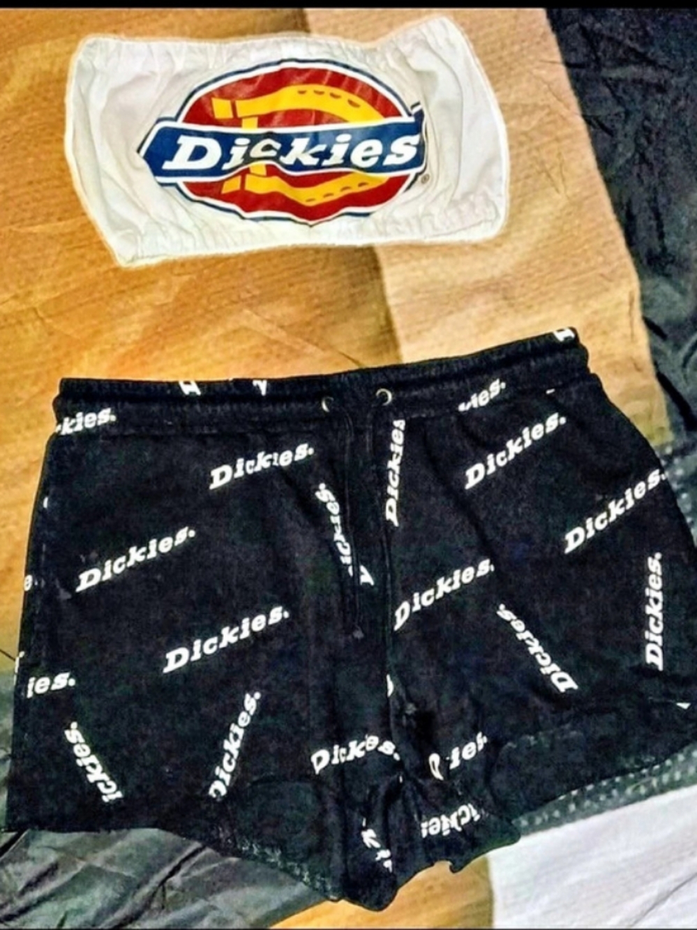 Dickies Women's Black & White Logo Shorts Like New+ Dickies White Tube Top